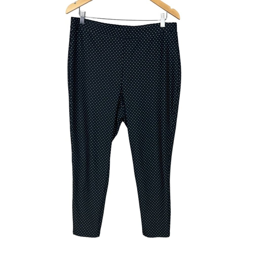 Chico's 2 Crop Pants Womens Large Black White Polka Dot Pull On Stretch Slim Leg